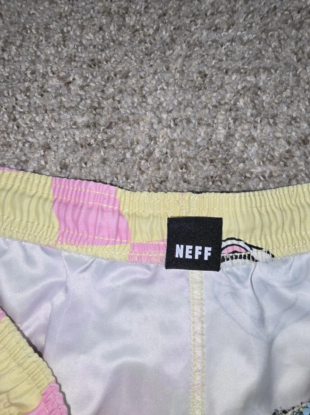 Neff × Disney Yellow & Pink Checkered Mickey Print Swim Shorts Size XL